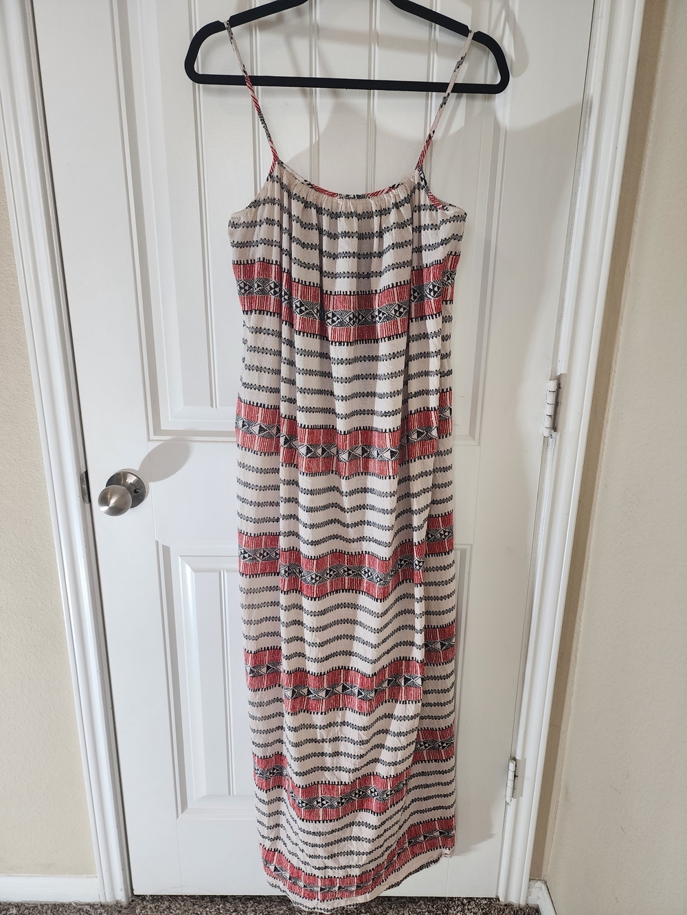 Madewell Boho Tribal Print Cotton Maxi Dress Red White Black Size M - Picture 2 of 11